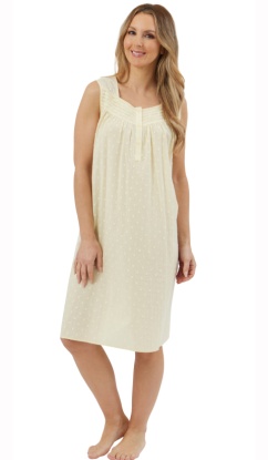 Marlon 100% Cotton Dobby Swiss Dot Woven Cotton Range With Lace Trim Sleeveless Nightdress